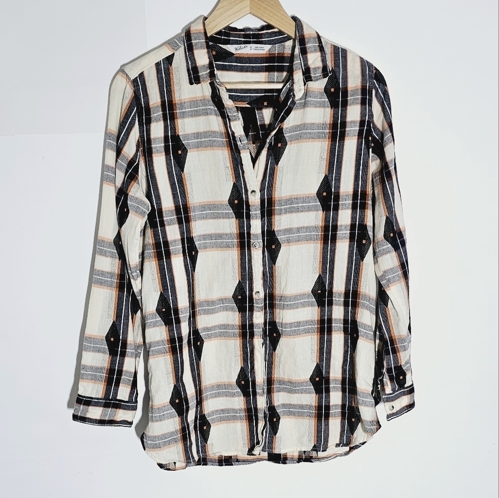Woolrich 100% Cotton Plaid Embroidery Button Down Women's Shirt Size M